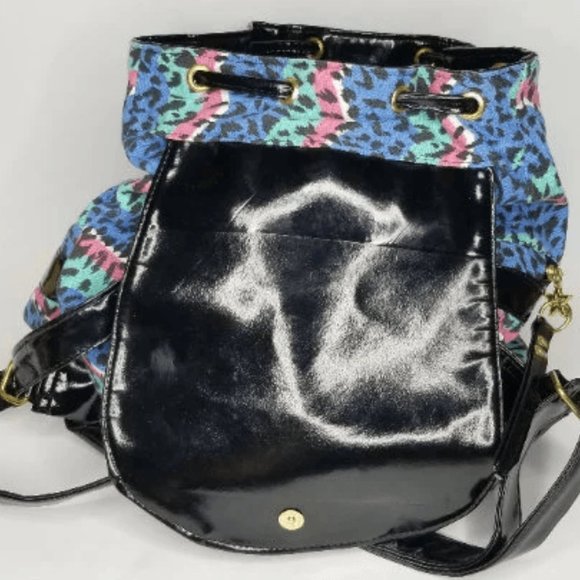 90s Rainbow Cheetah Print Canvas/Patent Backpack 80s 1980s Aesthetic Vintage - Picture 8 of 10